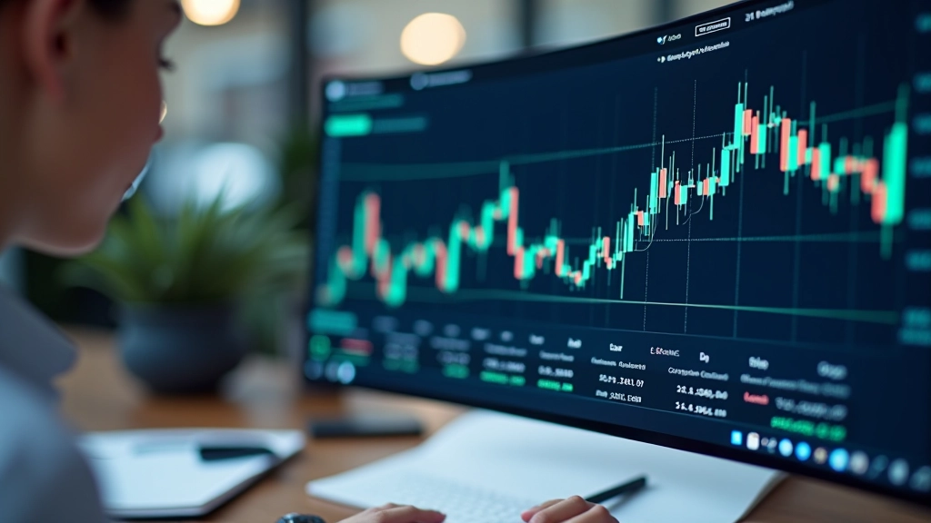 Grafikon devizových kurzů a ekonomických dat na monitoru počítače s finančními čísly